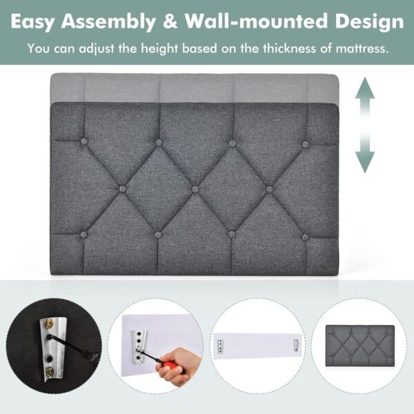 Giantex Upholstered Headboard for Twin/Twin XL Size Bed, Wall Mounted Twin Headboard Only, Modern Linen Button Tufted Headboard for Bedroom, Attachment Device Included, College Dorm Headboard, Grey - Image 5