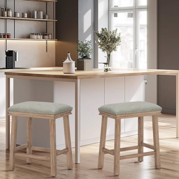 MAISON ARTS Counter Height 24 inch Bar Stools Set of 4 for Kitchen Counter Solid Wood Legs with Faux Leather Padded Seat Farmhouse Barstools for 34"-38" Counter Island Upholstered Stools, Grey + Wood - Image 6