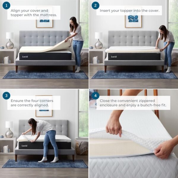 LUCID 3 Inch Ventilated Memory Foam Mattress Topper, Twin XL Size, Dorm Room Essentials - Image 2