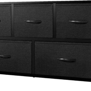 AZL1 Life Concept Extra Dresser for Bedroom with 5 Drawers, Fabric Dresser，Wide Chest of Drawers, Storage Organizer Unit for Living Room, Black