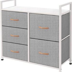 AZL1 Life Concept Storage Dresser Furniture Unit – Large Standing Organizer Chest for Bedroom, Office, Living Room, and Closet – 5 Drawer Removable Fabric Bins – Light Grey/White