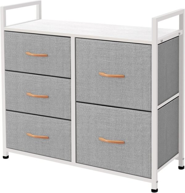 AZL1 Life Concept Storage Dresser Furniture Unit - Large Standing Organizer Chest for Bedroom, Office, Living Room, and Closet - 5 Drawer Removable Fabric Bins - Light Grey/White