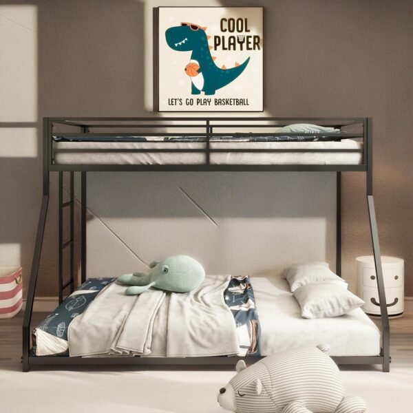 ROOMTEC Twin Over Full Metal Bunk Beds Frame with Stairs & Full-Length Guardrail for Bedroom, Space-Saving, No Box Spring Needed, Firm, Stable, Easy to Climb, Black - Image 2