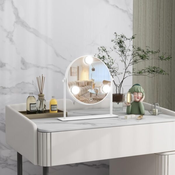 10"x10" Lighted Makeup Mirror, Hollywood Vanity Mirror with 3 Dimmable LED Bulbs, Dimmable Touch Screen, Light up Mirror, Portable Travel Mirror, 360° Rotation, White - Image 7