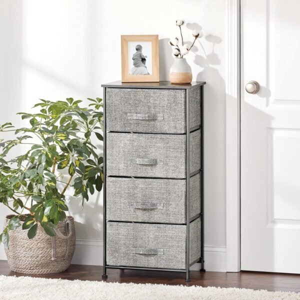 mDesign Tall Dresser Storage Tower Stand with 4 Removable Fabric Drawers - Steel Frame, Wood Top Organizer for Bedroom, Entryway, Closet - Lido Collection - Black/Graphite Gray - Image 2