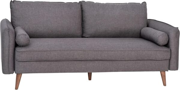 Flash Furniture Evie Mid-Century Modern Sofa - Stone Gray Faux Linen Fabric Upholstery - Real Wood Frame and Legs - Image 4