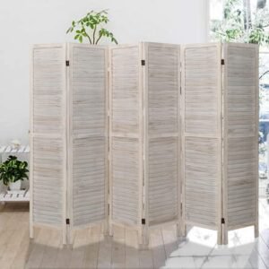 Babion 6 Panel Room Divider, Wood Room Divider, Room Dividers and Folding Privacy Screens, Room Partitions and Dividers, Folding Partition Screen, Bedroom Decoration Off White