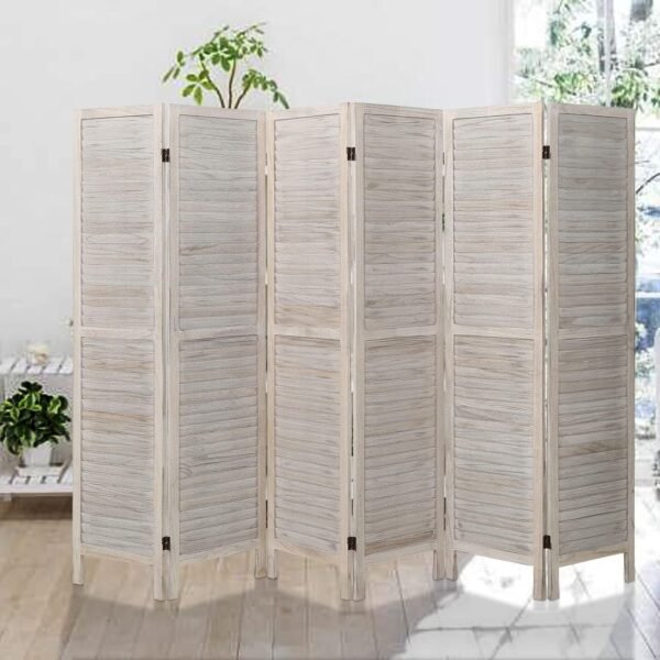 Babion 6 Panel Room Divider, Wood Room Divider, Room Dividers and Folding Privacy Screens, Room Partitions and Dividers, Folding Partition Screen, Bedroom Decoration Off White