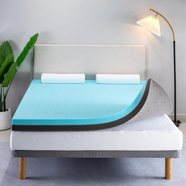 4 Inch Mattress Topper Ventilated Gel Memory Foam Support with Bonus Cover, Dual Layer Free Cover, CertiPUR-US, TwinXL - Image 2