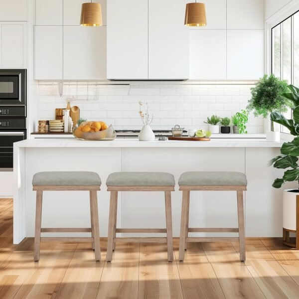 MAISON ARTS Counter Height 24 inch Bar Stools Set of 4 for Kitchen Counter Solid Wood Legs with Faux Leather Padded Seat Farmhouse Barstools for 34"-38" Counter Island Upholstered Stools, Grey + Wood - Image 7