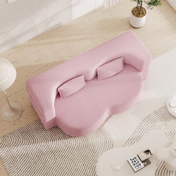 Folding Sofa Bed,15" Full Size Folding Mattress for Living Room,Convertible Teddy Fabric Foam-Filled Pocket Spring Sleeper Sofa Bed (Pink) - Image 4