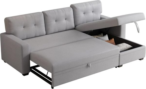 82" Sectional Sleeper Sofa with Storage Chaise & Pull-Out Bed,L-Shape Convertible 3 Seater Couch W/Tufted Backrest,Reversible Sleeper for Living Room Apartment Office,Light Gray - Image 6
