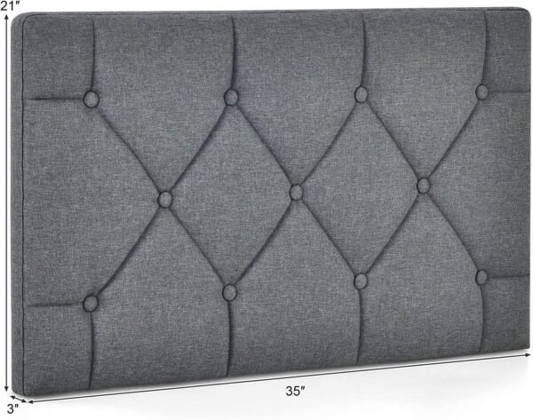 GOFLAME Upholstered Wall Mounted Headboard, Twin Size Tufted Button Linen Fabric Headboard for Bedroom & Guest Room, Easy Assembly (Grey) - Image 2