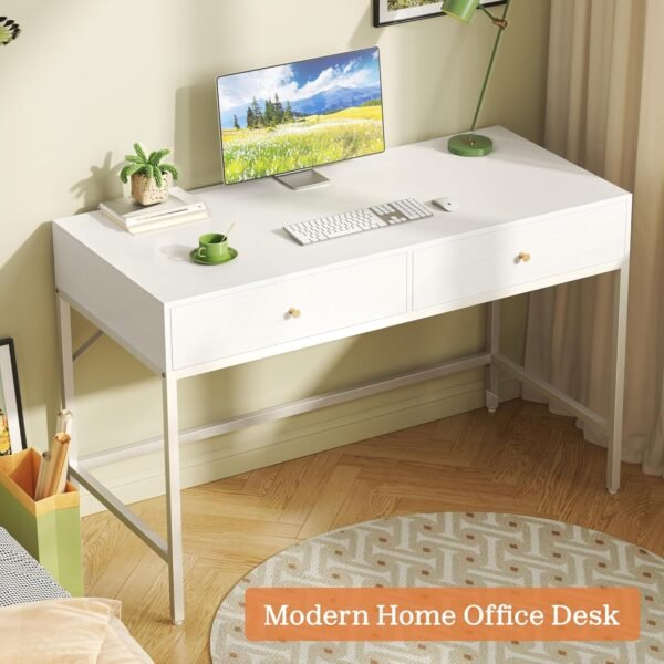 SUPERJARE Vanity Desk with Drawers, 47 inch Computer Desk, Modern Simple Home Office Desks, Makeup Dressing Table for Bedroom - White - Image 7