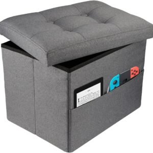 Ottoman Storage Ottoman Collapsible Ottoman with Storage Foot Rest Small Ottoman with Side Pocket Foot Stools for Living Room Grey L17W13H13inches
