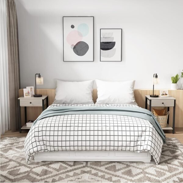 Ecoprsio Nightstand Set of 2 Modern End Table Side Table with Drawer and Storage Shelf Wood Night Stand Greige Bedside Table for Bedroom, Living Room, Sofa Couch, Hall, Easy Assembly, Greige - Image 3