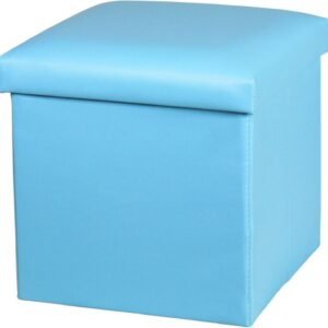 NISUNS OT01 Leather Folding Storage Ottoman Cube Footrest Seat, 12 X 12 X 12 Inches (Sky Blue)