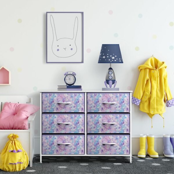 Sorbus Kids Dresser with 6 Drawers - Storage Chest Organizer Unit with Steel Frame, Wood Top & Handles, Tie-dye Fabric Bins for Clothes - Wide Furniture for Bedroom Hallway Kids Room Nursery & Closet - Image 6