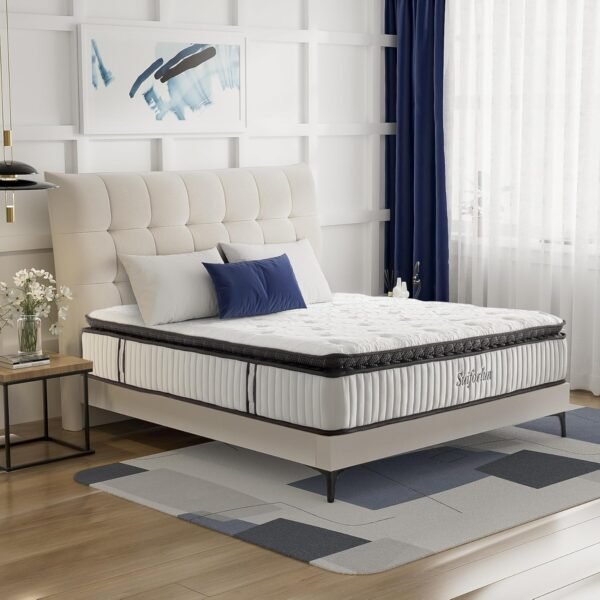 Suiforlun Queen Mattress 12 Inch, Pillow Top Cool Gel Memory Foam Hybrid Mattress with Luxury 7 Layers, Zone Encased Coils Innerspring for Back Pain Relief, Medium Firm, 120 Nights Trial - Image 6
