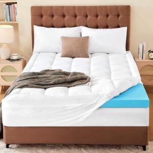Twin XL Memory Foam Mattress Topper – 3 Inch Dual Layer Mattress Pad for College Dorm – 2 Inch Cooling Gel Memory Foam Plus 1 Inch Pillow Top Cover – Ultra Soft Support for Back Pain