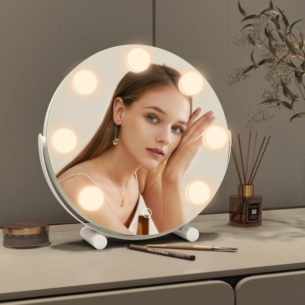Vierose Vanity Mirror with Lights, Hollywood Mirror with Lights & 7 LED Dimmable Bulbs, 12-inch Makeup Mirror with Smart Touch Control & 3 Color Lighting, 360° Rotation for Bedroom (White) - Image 5