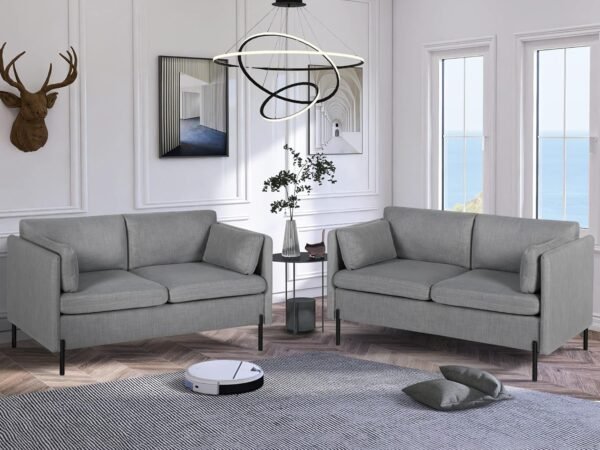 LINLUX Grey Fabric Loveseat Sofa Couch for Living Room, 55''W, 2 Pillows and Iron Legs, Mid Century Modern Design, Suitable for Small Spaces - Image 5
