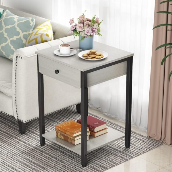 Ecoprsio Nightstand Set of 2 Modern End Table Side Table with Drawer and Storage Shelf Wood Night Stand Greige Bedside Table for Bedroom, Living Room, Sofa Couch, Hall, Easy Assembly, Greige - Image 5