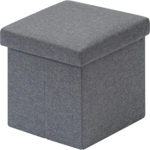 B FSOBEIIALEO Storage Ottoman Cube, Linen Small Foot Seat,for Living Room, Bedroom, Home Office, Dorm Storage Footrest Grey 11.8″x11.8″x11.8″