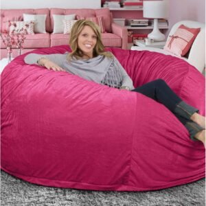 ULTIMATE SACK 6ft Bean Bag Chair & Footstool, Oversize Bean Bag Chair for Adults, Comfy Chair Bean Bag Couch Lounge Sofa Loveseat Furniture | Pink Fur