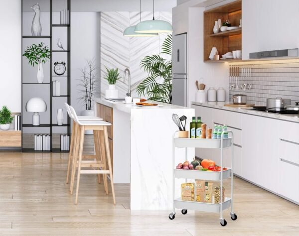 CAXXA 3-Tier Rolling Metal Storage Organizer - Mobile Utility Cart Kitchen Cart with Caster Wheels, White - Image 9