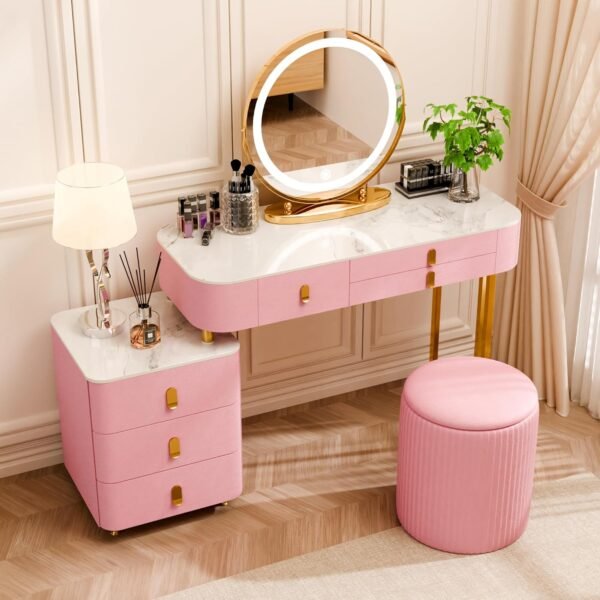 Office Chair,Pink Storage Makeup Stool,Mesh Computer Desk Chair,Home Office Chair Ergonomic Desk Chair Mesh Computer Chair(Pink) - Image 6