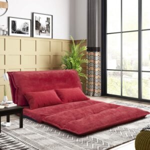 Knocbel Floor Gaming Sofa Chair Folding Mattress Bed Adjustable 5-Position Backrest Comfort Chaise Lounge with 2 Pillows (Red)