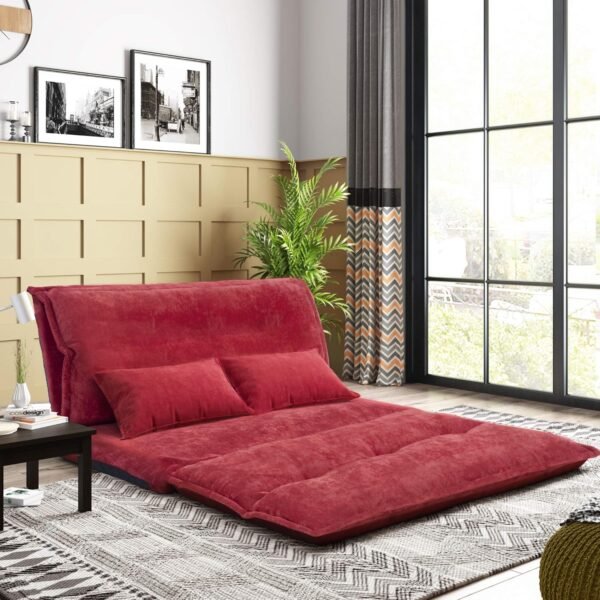 Knocbel Floor Gaming Sofa Chair Folding Mattress Bed Adjustable 5-Position Backrest Comfort Chaise Lounge with 2 Pillows (Red)