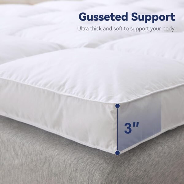 3 Inch White Goose Feather Mattress Topper,Twin Feather Bed Topper,Mattress Cover with Straps,Ultra Soft Pillowtop,100% Organic Cotton Fabric(39”x75”) - Image 5