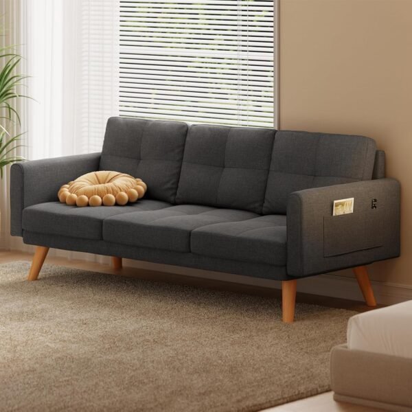 Gizoon 67” Sofa Couch with Soft Armrest Small Sofa Seat with 3 Comfy Pillows for Bedroom 2-Seater Couch for Living Room Teenagers Room Office and Small Spaces, Dark Gray - Image 8