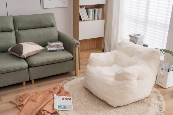 Beanbags Bean Bag Chair, Ultra Soft Teddy Fabric Arm Chair for Adults Kids, Comfy Leisure Sofa Chair for Bedroom, Living Room, Apartment, Ivory - Image 6