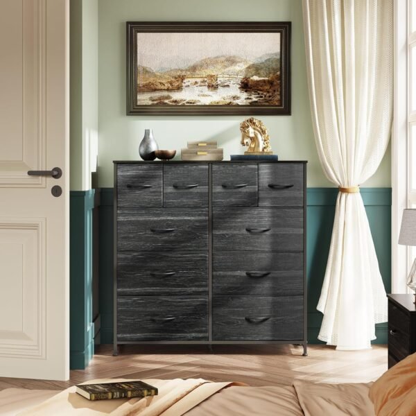 WLIVE Fabric Dresser for Bedroom, Storage Drawer Unit,Dresser with 10 Deep Drawers for Office, College Dorm, Charcoal Black Wood Grain Print - Image 4