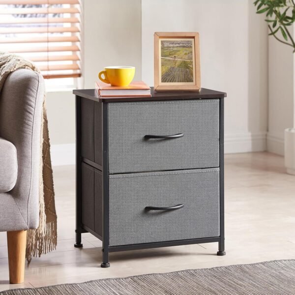 Somdot Nightstand with 2 Drawers, Bedside Table Small Dresser with Removable Fabric Bins for Bedroom Nursery Closet Living Room - Sturdy Steel Frame, Wood Top, Pull Handle - Charcoal Grey - Image 4