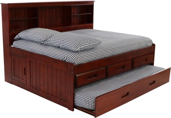 Discovery World Furniture Full Bookcase Daybed with 3 Drawers and Twin Trundle, Merlot - Image 4