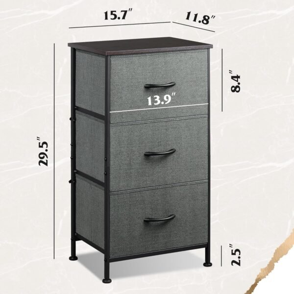 WLIVE Dresser with 3 Drawers, Fabric Nightstand, Organizer Unit, Storage Dresser for Bedroom, Hallway, Entryway, Closets, Sturdy Steel Frame, Wood Top, Easy Pull Handle, Dark Grey - Image 3