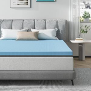 Maxzzz 3 Inch Memory Foam Twin Size Mattress Topper – Medium Firm Cooling Gel-Infused Memory Foam – Pressure Relieving – Dorm Room Essentials – CertiPUR Certified-Twin, Blue