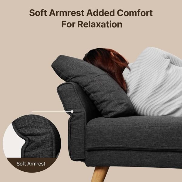 Gizoon 67” Sofa Couch with Soft Armrest Small Sofa Seat with 3 Comfy Pillows for Bedroom 2-Seater Couch for Living Room Teenagers Room Office and Small Spaces, Dark Gray - Image 7