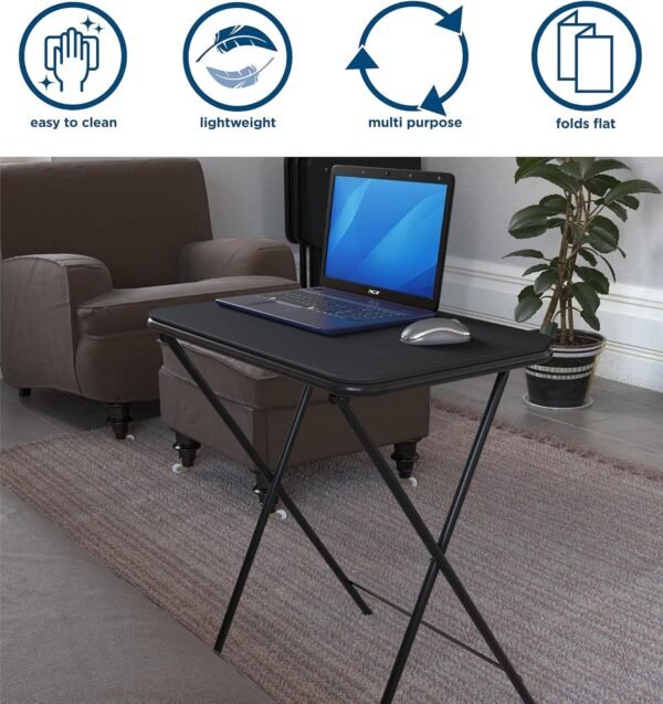 COSCO 5-Piece Folding Vinyl Top TV Tray, Black with Storage Rack, Multi-Purpose, for Snacks, Portable Workspace, & Easy to Store Activity Table Set, 1-Pack - Image 4