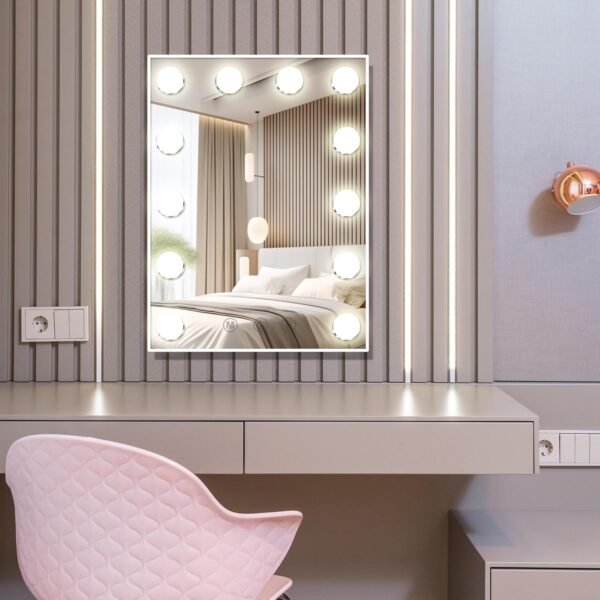 Hollywood Vanity Mirror with Lights, Tabletop Makeup Mirror with 12 LED Lights Bulbs, Beauty Mirror with 3 Color Lighting Modes, Vanity Mirror for Bedroom, Bathroom, Touch Control, White - Image 4
