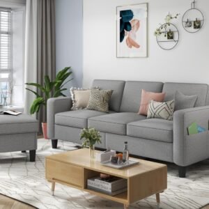 Sectional Couches for Living Room: L Shaped Couch with Storage Ottoman – Gray Sofa 3 Seater Furniture Set Modern Linen Fabric Futon Sleeper Sofas for Apartment Studio Small Space