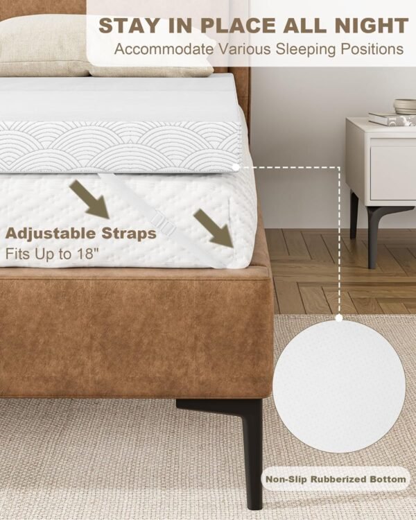 Zenzy 3" Twin Extra Long Memory Foam Mattress Topper, [Removable] [Washable] Cover and [Adjustable] Straps, CertiPUR-US Certified Mattress Topper Twin XL for College Dorm- Dark Gray - Image 5