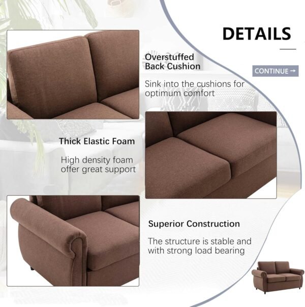 P PURLOVE Sleeper Sofa Bed, Pull Out Sofa Bed Loveseat Sleeper with Twin Size Memory Mattress, Modern Linen Couch Bed Chairs for Living Room, Bedroom and Small Space (Brown) - Image 4