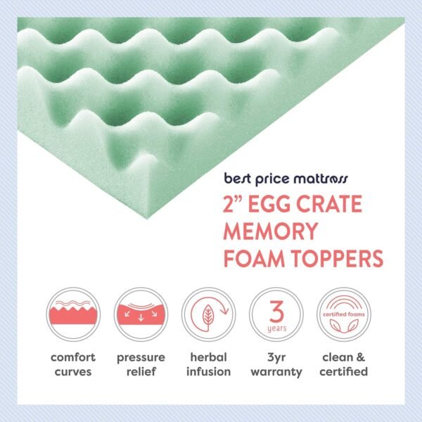 Best Price Mattress 2 Inch Egg Crate Memory Foam Mattress Topper with Calming Aloe Infusion, CertiPUR-US Certified, Twin XL,Green - Image 6