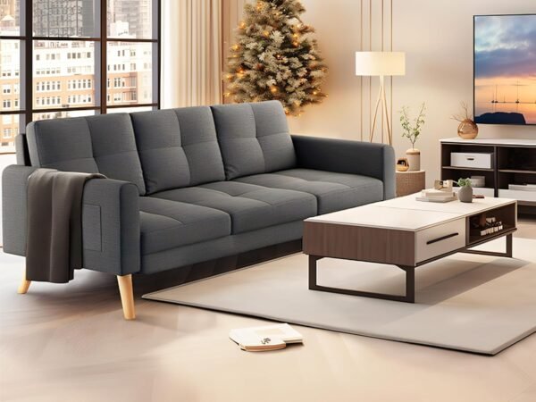 Gizoon 67” Sofa Couch with Soft Armrest Small Sofa Seat with 3 Comfy Pillows for Bedroom 2-Seater Couch for Living Room Teenagers Room Office and Small Spaces, Dark Gray