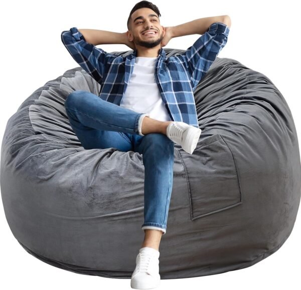 Bean Bag Chair for Adults - BeanBag Chairs with Soft Cover - Furniture Round Fluffy Couch Sofa for Living Room Lounge Bedroom College Dorm - Gifts for Gaming Reading Relaxing 5 Feet, Charcoal